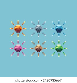 Pixel art sets icon of sun rise logo variation color.Sunny day icon on pixelated style. 8bits Illustration, perfect for design asset element your game ui. Simple pixel art icon asset.