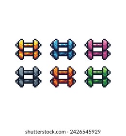 Pixel art sets icon of two barbell  in variation color. Two barbell  icon on pixelated style. 8bits perfect for game asset or design asset element for your game design. Simple pixel art icon asset.