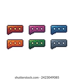 Pixel art sets icons of message sign variations in color.dialog message icon in pixelated style. 8-bit Illustration,for design asset elements, game UIs, and mobile apps,vector icon collection.