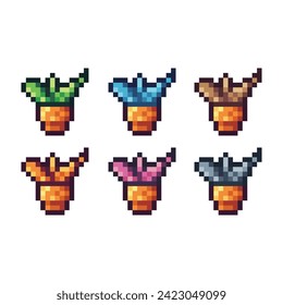 Pixel art sets icons of plant decoration variations in color. small plant icon in pixelated style. 8-bit Illustration,for design asset elements, game UIs, and mobile apps,vector icon collection.