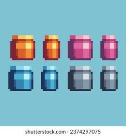 Conjuntos de arte de píxeles de cristal de frasco con activo de elemento de color de variación. Pequeños pedazos simples de vidrio de frasco al estilo pixelado. 8 bits perfectos para activos de juego o elementos de activos de diseño para su activo de diseño de juegos.