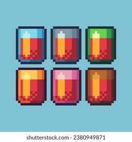 Pixel art sets of juice drink glass with variation color item asset. Simple bits of glass of juice pixelated style. 8bits perfect for game asset or design asset element for your game design asset.