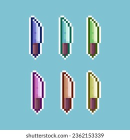 Pixel art sets of kitchen knife with variation color items asset. simple bits of on pixelated style.8bits perfect for knife game asset or design asset element for your game design asset