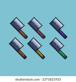 Juegos de arte de píxeles de cuchillos de cocina con activos de elementos de color de variación. Pequeños pedazos simples de cuchillo de cocina en estilo pixelado. 8 bits perfectos para activos de juego o elementos de activos de diseño para su activo de diseño de juegos