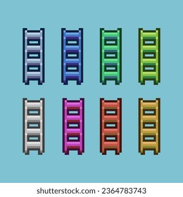 Conjuntos de arte de píxeles de decoración de escaleras con variación color elemento activo simple bits de escalera en estilo pixelado 8bits perfecto para activos de juego o elemento de activos de diseño para su activo de diseño de juegos