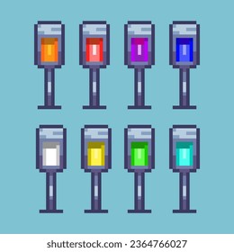 Pixel art sets of lamp with variation color item asset. simple bits of lamp decoration on pixelated style 8bits perfect for game asset or design asset element for your game design asset
