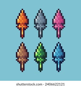 Pixel art sets of lance weapon icon with variation color item asset. lance weapon icon on pixelated style. 8bits perfect for game asset or design asset element for your game design asset