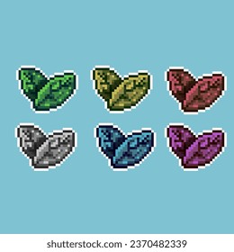 Pixel art sets of leaf plant with variation color item asset. Simple bits of leaf icon on pixelated style. 8bits perfect for game asset or design asset element for your game design asset