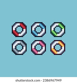 Pixel-Kunstsätze mit LiveUpdate sparen mit Variation Color Item Objekt. Einfache Teile aus Gummi schwimmen pixelig Stil. 8bits perfekt für das Spiel-Objekt oder Design-Objekt für Ihr Spieldesign-Objekt.