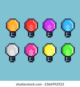 Pixel art sets of lightbulb with variation color item asset simple bits of lightbulb idea on pixelated style 8bits perfect for game asset or design asset element for your game design asset