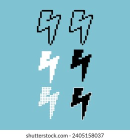 Pixel art sets of lightning icon with variation color item asset. lighting  icon on pixelated style. 8bits perfect for game asset or design asset element for your game design asset
