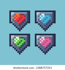  Pixel art sets of love dialog box with variation color item asset. Dialog box with love inside it on pixelated style. 8bits perfect for game asset or design asset element for your game design asset