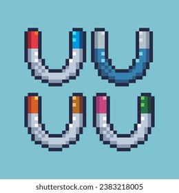 Pixel art sets of magnet icon with variation color item asset. Simple bits of magnet pixelated style. 8bits perfect for game asset or design asset element for your game design asset.