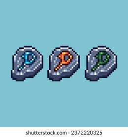  Pixel art sets of material rock with variation color item asset. Simple bits of energy gems on pixelated style. 8bits perfect for game asset or design asset element for your game design asset.
