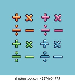 Pixel art sets of mathematics calculation with variation color item asset. Simple bits of math on pixelated style. 8bits perfect for game asset or design asset element for your game design asset.