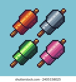 Pixel art sets of meat icon with variation color item asset. big meat icon on pixelated style. 8bits perfect for game asset or design asset element for your game design asset