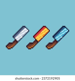 Pixel art sets of meat knife with variation color item asset. Simple bits of butcher knife tools on pixelated style. 8bits perfect for game asset or design asset element for your game design asset.