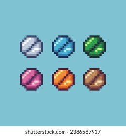 Pixel art sets of medicine pill with variation color item asset. Simple bits of medicine pixelated style. 8bits perfect for game asset or design asset element for your game design asset.