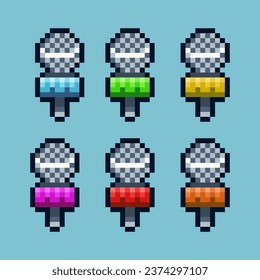 Pixel art sets of microphone with variation color item asset. Simple bits of mic on pixelated style. 8bits perfect for game asset or design asset element for your game design asset.