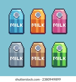Conjuntos de arte de píxeles de leche con activo de elemento de color de variación. Bits simples de estilo pixelado de caja de leche. 8 bits perfectos para activos de juego o elementos de activos de diseño para su activo de diseño de juegos.