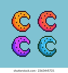 Pixel art sets of moon with variation color item asset. simple bits of moon halloween on pixelated style 8bits perfect for game asset or design asset element for your game design asset
