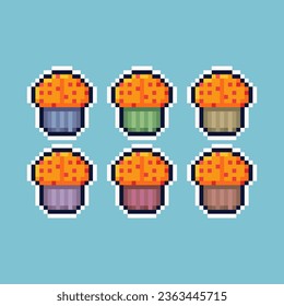 Juegos de arte de píxeles de pastel de muffin con activo de elemento de color de variación. bits simples de juego de pastel de muffin en estilo pixelado 8bits perfecto para activos de juego o elemento de diseño de activos para su activo de diseño de juego