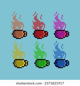 Pixel art sets of mug glass with variation color item asset. Simple bits of mug glass on pixelated style. 8bits perfect for game asset or design asset element for your game design asset