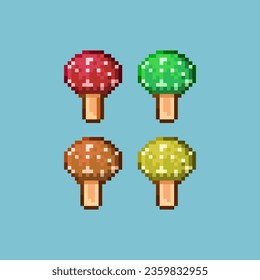 Pixel art sets of mushroom with variation color items asset. simple mushroom for dugeon items loot on pixelated style.8bits perfect for game asset or design asset element for your game design asset.