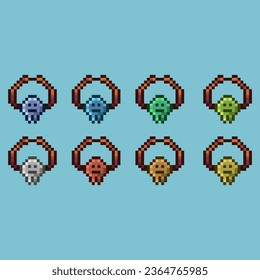 Pixel art sets of necklace rpg item loot with variation color item asset. simple bits of necklace on pixelated style 8bits perfect for game asset or design asset element for your game design asset