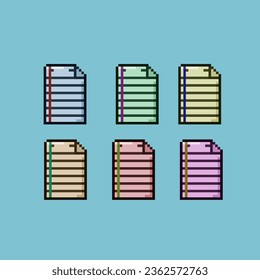 Pixel art sets of notepad paper with variation color items asset. simple bits of notepad on pixelated style.8bits perfect for game asset or design asset element for your game design asset