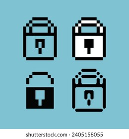 Pixel art sets of padlock icon with variation color item asset. padlock icon on pixelated style. 8bits perfect for game asset or design asset element for your game design asset