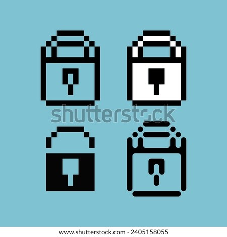 Pixel art sets of padlock icon with variation color item asset. padlock icon on pixelated style. 8bits perfect for game asset or design asset element for your game design asset