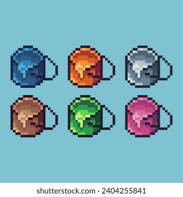 Pixel art sets of paint can icon with variation color item asset. Paint can icon on pixelated style. 8bits perfect for game asset or design asset element for your game design asset