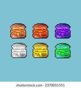 Conjuntos de arte de Pixel de alimentos de hamburguesa pálida con activos de elementos de color de variación. Bits simples de hamburguesa en estilo pixelado. 8 bits perfectos para activos de juego o elementos de activos de diseño para su activo de diseño de juegos