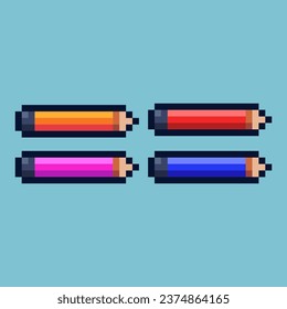 Pixel art sets of pencil with variation color item asset. Simple bits of pencil on pixelated style. 8bits perfect for game asset or design asset element for your game design asset.