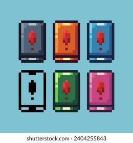 Pixel art sets of phone exclamation mark icon with variation color item asset. Exclamation icon on pixelated style. 8bits perfect for game asset or design asset element for your game design asset
