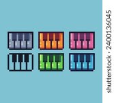 Pixel art sets of piano icon with variation color item asset.piano icon on pixelated style. 8bits perfect for game asset or design asset element for your game design asset