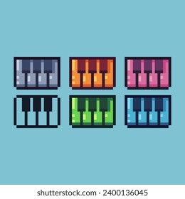 Pixel art sets of piano icon with variation color item asset.piano icon on pixelated style. 8bits perfect for game asset or design asset element for your game design asset