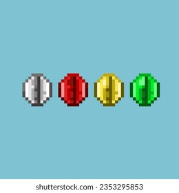 Pixel art sets of pill for medicine health items. white,red,yellow,and green pill health on pixelated style.8bits perfect for game asset or design asset element for your game design asset.