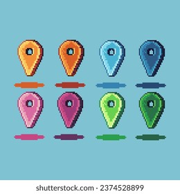 Pixel art sets of pin point with variation color item asset. Simple bits of golden pin point on pixelated style. 8bits perfect for game asset or design asset element for your game design asset.