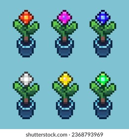 Juegos de arte de píxeles de planta para la decoración elemento de juego con variación color activo simple bits de planta en estilo pixelado 8bits perfecto para activos de juego o elemento de activos de diseño para su activo de diseño de juegos