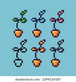 Pixel art sets of plant icon with variation color item asset.plant flower icon on pixelated style. 8bits perfect for game asset or design asset element for your game design asset