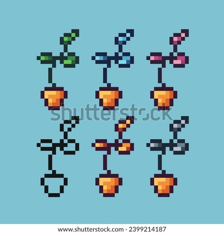 Pixel art sets of plant icon with variation color item asset.plant flower icon on pixelated style. 8bits perfect for game asset or design asset element for your game design asset
