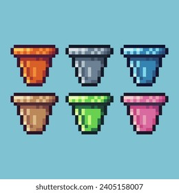 Pixel art sets of plant pot icon with variation color item asset. pot icon on pixelated style. 8bits perfect for game asset or design asset element for your game design asset