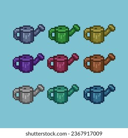 Conjuntos de arte de píxeles de agua de planta con variación color de elemento activo simple bits de agua de planta en estilo pixelado 8bits perfectos para activos de juego o elemento de activos de diseño para su activo de diseño de juego