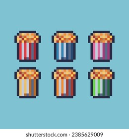 Pixel art sets of popcorn with variation color item asset. Simple bits of popcorn pixelated style. 8bits perfect for game asset or design asset element for your game design asset.