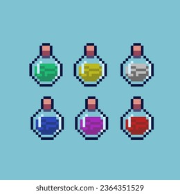 Juegos de arte de píxeles de estado de botellas de poción con variación color de elemento activo simple bits de poción elemento rpg en estilo pixelado 8bits perfecto para activos de juego o elemento de activos de diseño para su activo de diseño de juego