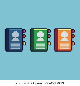 Pixel art sets of  profile book with variation color item asset. Simple bits of profile book on pixelated style. 8bits perfect for game asset or design asset element for your game design asset.