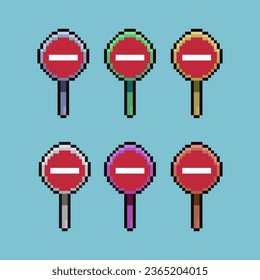 Juegos de arte de píxeles de prohibición objetos de señas de señalización de botín con variación color material activo simple bits de tráfico en estilo pixelado 8bits perfectos para activos de juego o elemento de activos de diseño para su activo de diseño de juego