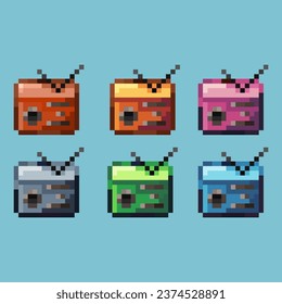 Pixel art sets of radio music with variation color item asset. Simple bits of radio technology on pixelated style. 8bits perfect for game asset or design asset element for your game design asset.